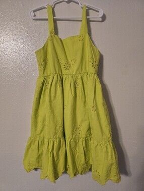 Zara Kids Girls Size 8 Neon Lime Green Floral Eyelet Tiered Sundress
